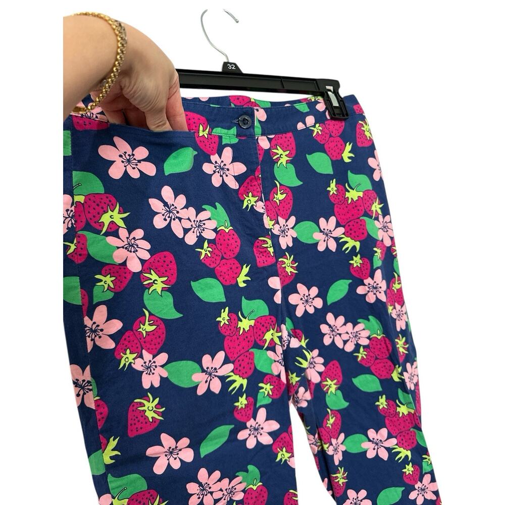 Lilly Pulitzer Vintage Navy Floral Strawberry Capri Crop Pants Size 6 - Picture 4 of 6